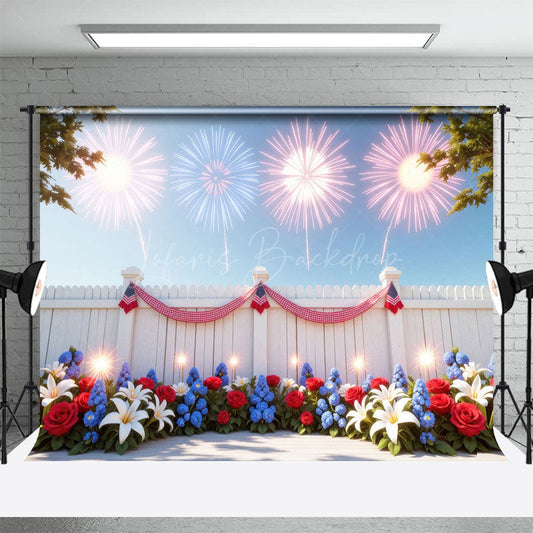 Lofaris America Sparklers Floral Independence Day Backdrop