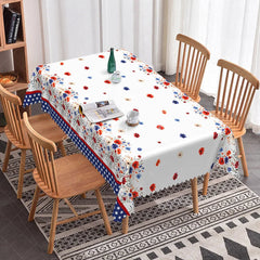 Lofaris American Flag Floral Rectangle Tablecloth Red White and Blue Scalloped Edge for Patriotic Decor