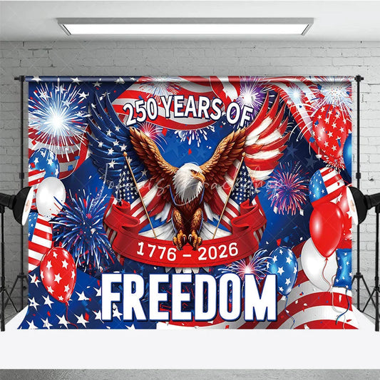 Lofaris American Flag Holiday Backdrop with Bald Eagle Fireworks and Red White Blue Balloons for Freedom Celebration
