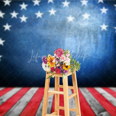 Lofaris American Flag Stars Blue Wall Red White Wood Floor Photography Backdrop