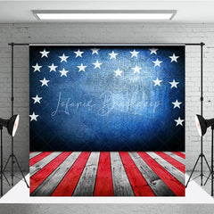 Lofaris American Flag Stars Blue Wall Red White Wood Floor Photography Backdrop
