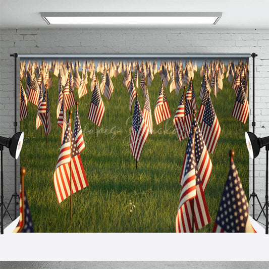 Lofaris American Flags Standing Grassland Mourn Backdrop