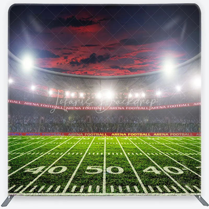 Lofaris American Football Stadium Tension Fabric Backdrop Arena Lights Green Field Background Sports Game Day Party Decoration