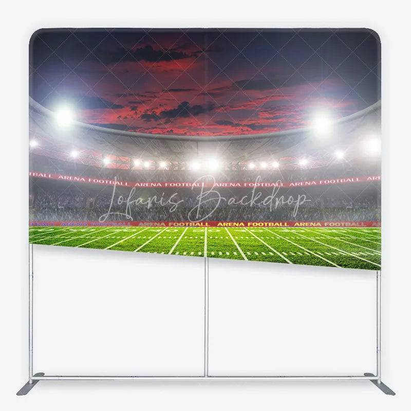 Lofaris American Football Stadium Tension Fabric Backdrop Arena Lights Green Field Background Sports Game Day Party Decoration