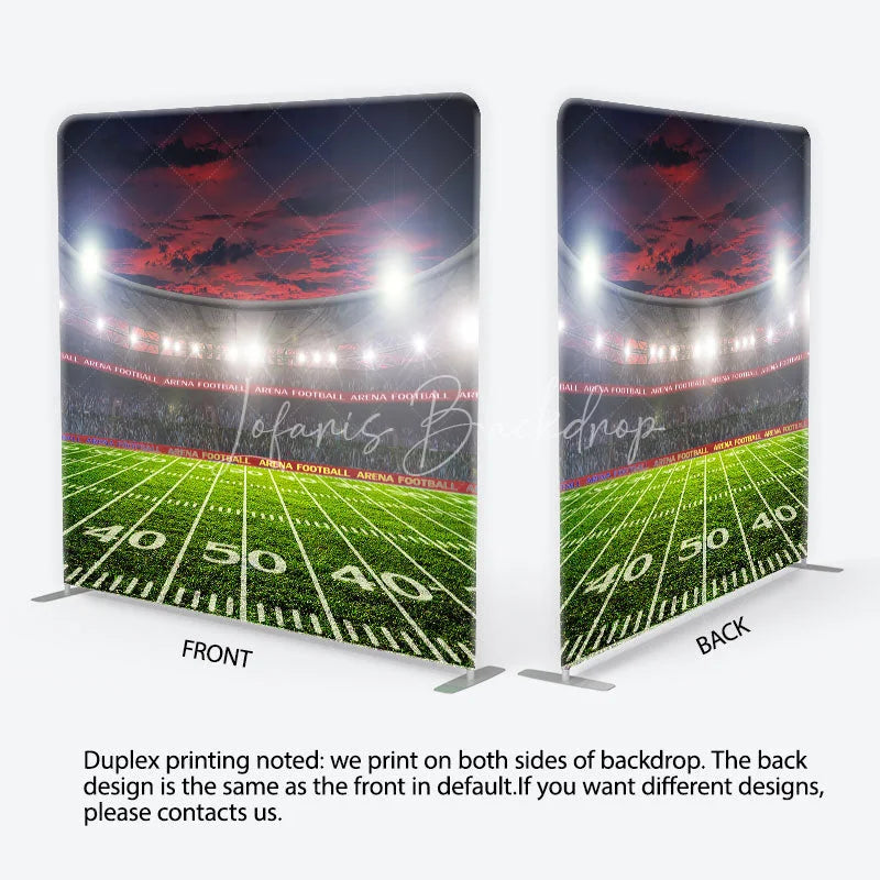 Lofaris American Football Stadium Tension Fabric Backdrop Arena Lights Green Field Background Sports Game Day Party Decoration