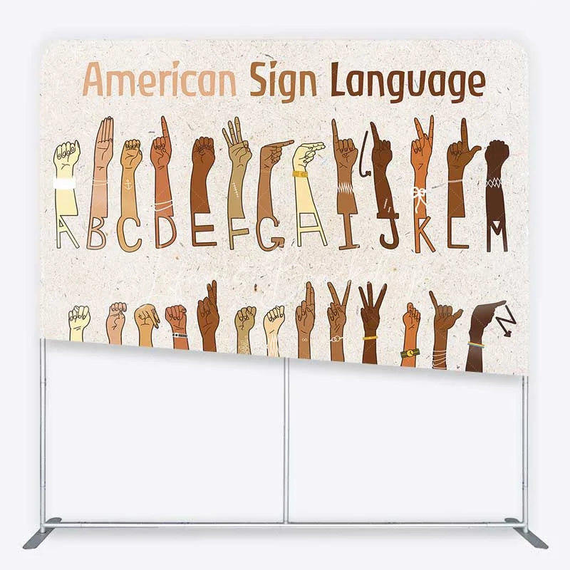Lofaris American Sign Language ASL Alphabet Tension Fabric Backdrop Educational Hand Signs Party Decorations