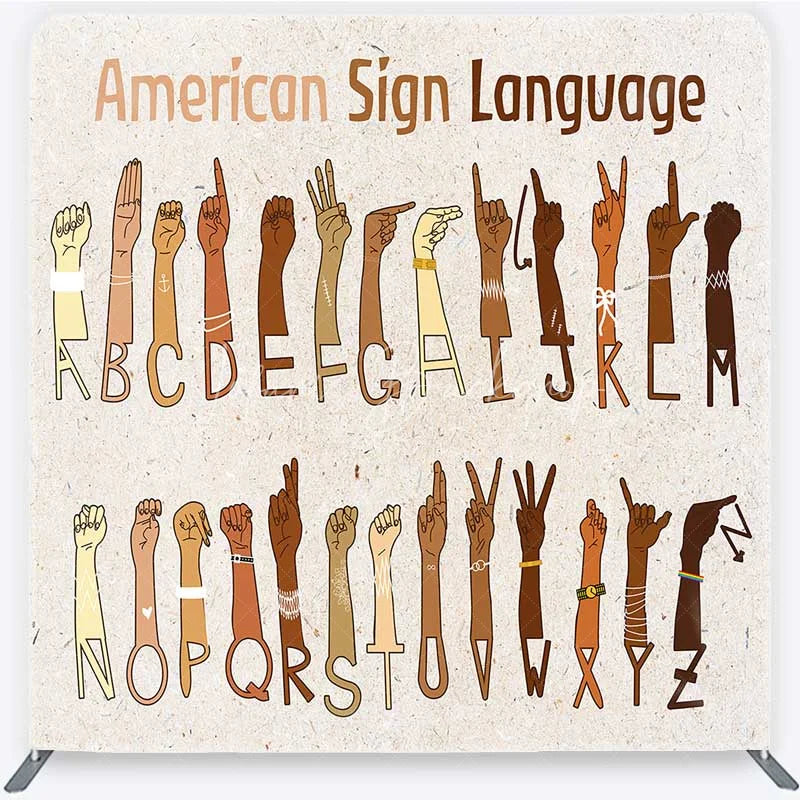 Asl Sign Language Background American Sign Language ASL Alphabet Tension Fabric Backdrop ...