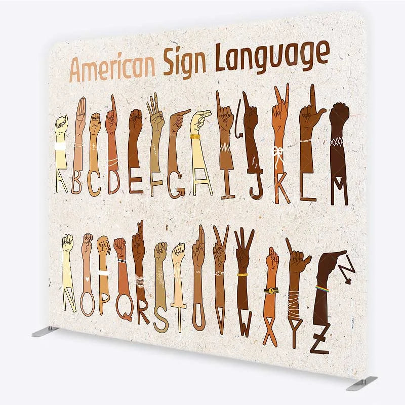Lofaris American Sign Language ASL Alphabet Tension Fabric Backdrop Educational Hand Signs Party Decorations