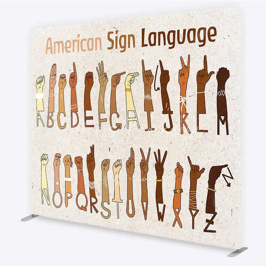Lofaris American Sign Language ASL Alphabet Tension Fabric Backdrop Educational Hand Signs Party Decorations