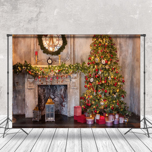 Lofaris Ancient Luxurious Fireplace Tree Christmas Backdrop