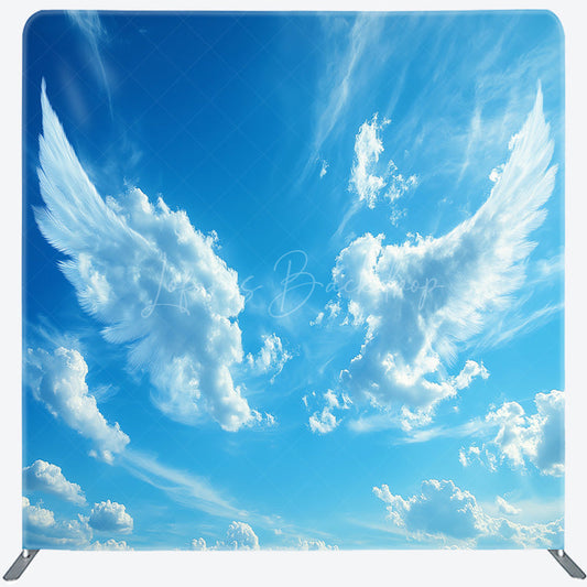 Lofaris Angel Wings in the Sky Square Tension Backdrop Blue and White Clouds Memorial or Baptism Photography Prop