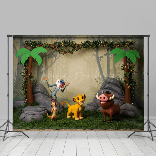 Lofaris Animal Jungle Forest Cartoon Cake Smash Backdrop