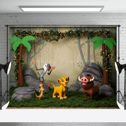 Lofaris Animal Jungle Forest Cartoon Cake Smash Backdrop
