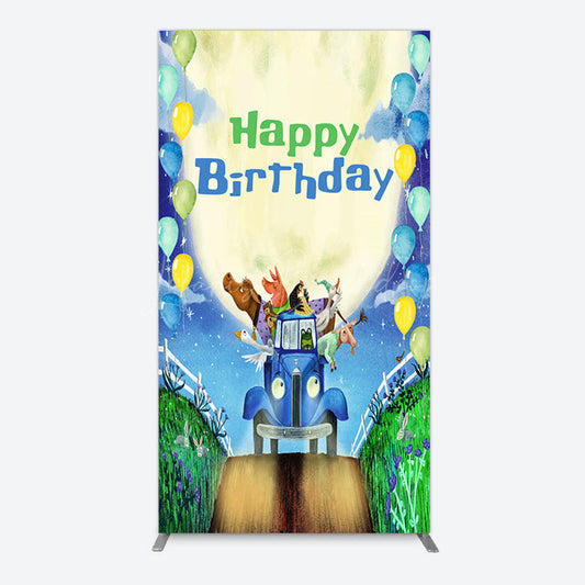 Lofaris Animals Blue Truck Balloons Birthday Rectangle Backdrop