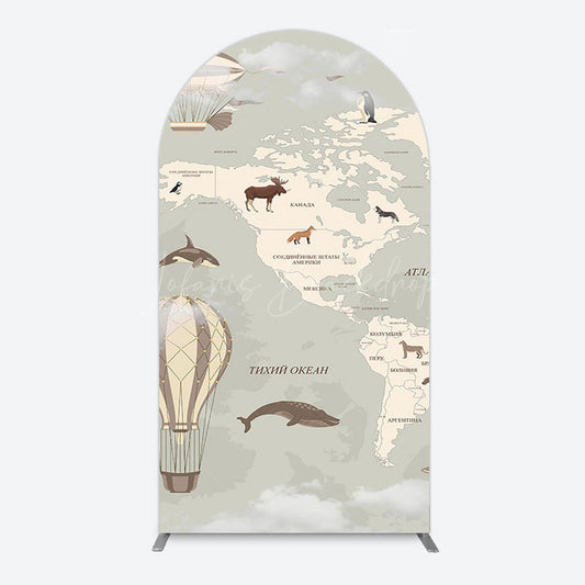 Lofaris Animals World Map Adventure Travel Arch Backdrop