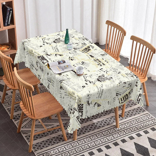 Lofaris Antique Cream Newspaper Rectangle Tablecloth Vintage Old Paper Text Retro Farmhouse Dining Room Decor