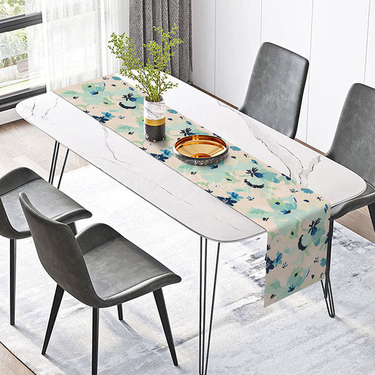 Lofaris Aqua Blue Floral and Bee Table Runner Fine Art Spring Garden Vibe Fresh Botanical Kitchen or Dining Decor