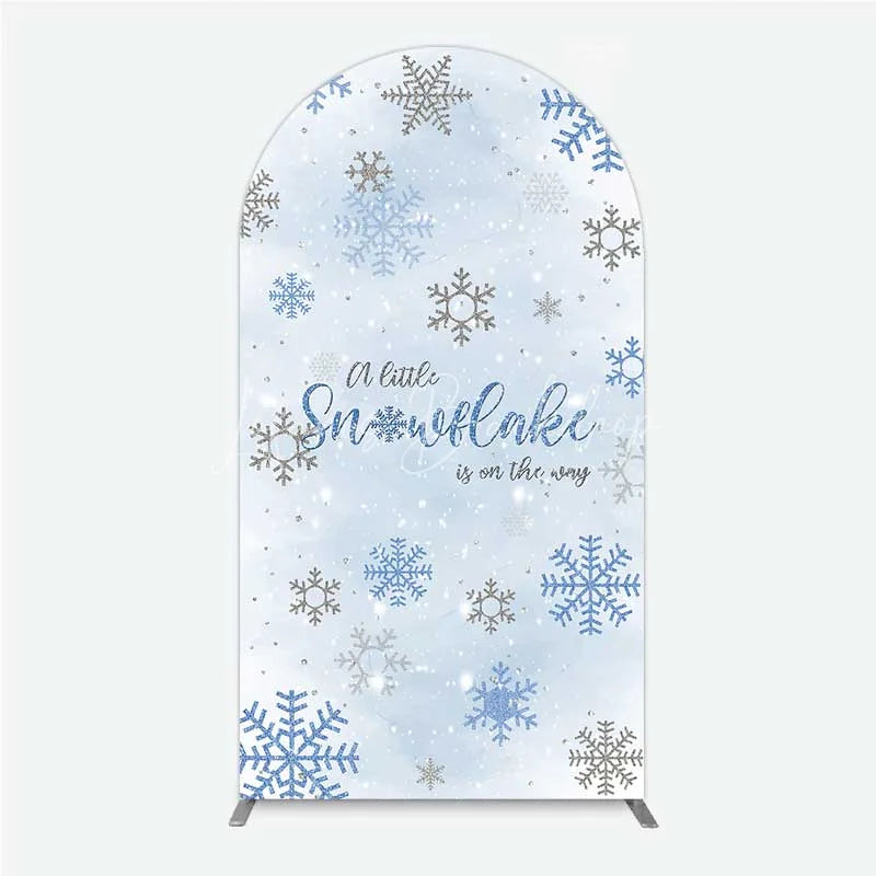Lofaris Arch Backdrop A Little Snowflake Is On The Way Cover Winter Blue Silver Baby Shower Background Boy Party Prop