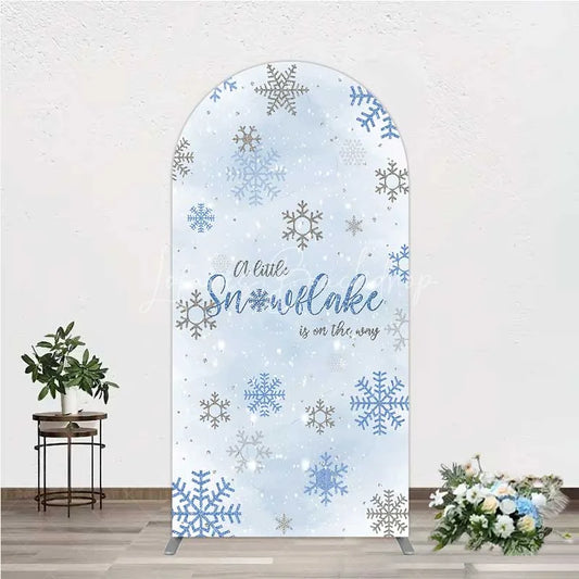 Lofaris Arch Backdrop A Little Snowflake Is On The Way Cover Winter Blue Silver Baby Shower Background Boy Party Prop