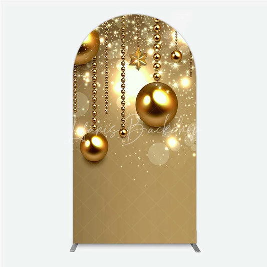 Lofaris Arch Backdrop Christmas Gold Baubles Luxury Hanging Ornaments Sparkle Cover