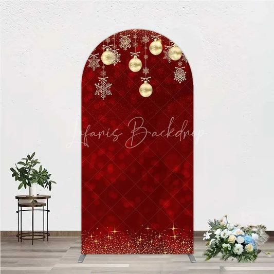 Lofaris Arch Backdrop Christmas Red Gold Ornaments Cover Winter Snowflake Glitter Chiara Wall Background Holiday Party Decor