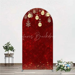 Lofaris Arch Backdrop Christmas Red Gold Ornaments Cover Winter Snowflake Glitter Chiara Wall Background Holiday Party Decor