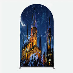 Lofaris Arch Backdrop Magic Castle Night Wizard School Winter Moon Starry Sky Cover