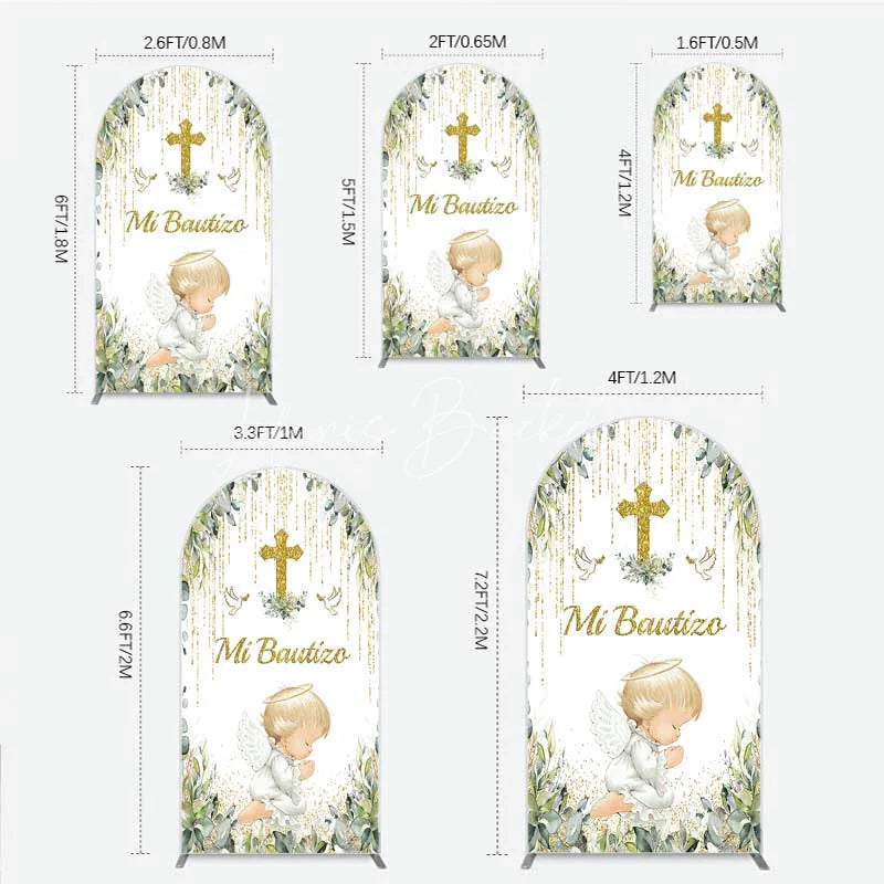 Lofaris Arch Backdrop Mi Bautizo Angel Gold Cross Cover Greenery Eucalyptus Baptism Chiara Wall Background Religious Decor