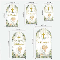 Lofaris Arch Backdrop Mi Bautizo Angel Gold Cross Cover Greenery Eucalyptus Baptism Chiara Wall Background Religious Decor