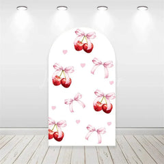 Lofaris Arch Backdrop Pink Cherry Checkered Pattern Coquette Bow Red Fruit Sweet Birthday Cover