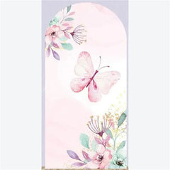 Lofaris Arch Backdrop Pink Watercolor Butterfly Floral Spring Garden Flowers Girl Birthday Cover