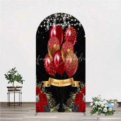 Lofaris Arch Backdrop Red Gold Balloons Happy Birthday Cover Black Floral Rose Chiara Wall Background Party Decoration