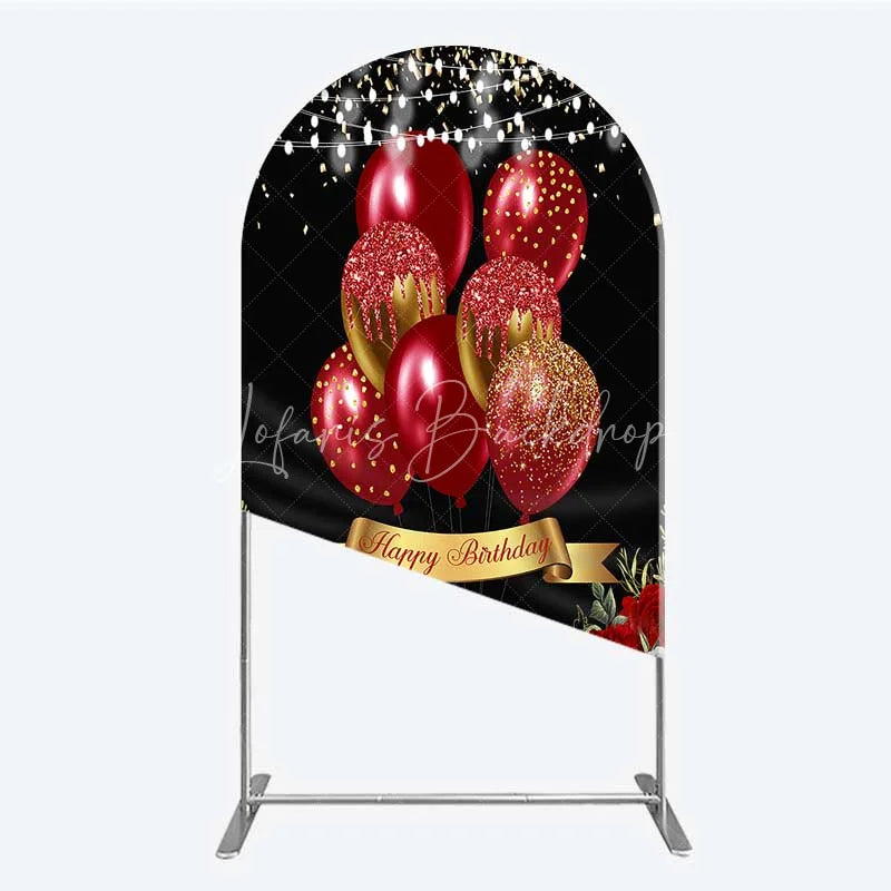 Lofaris Arch Backdrop Red Gold Balloons Happy Birthday Cover Black Floral Rose Chiara Wall Background Party Decoration