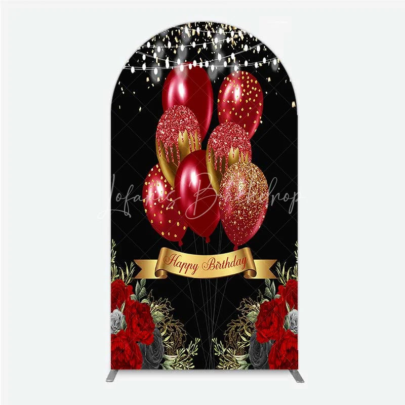 Lofaris Arch Backdrop Red Gold Balloons Happy Birthday Cover Black Floral Rose Chiara Wall Background Party Decoration