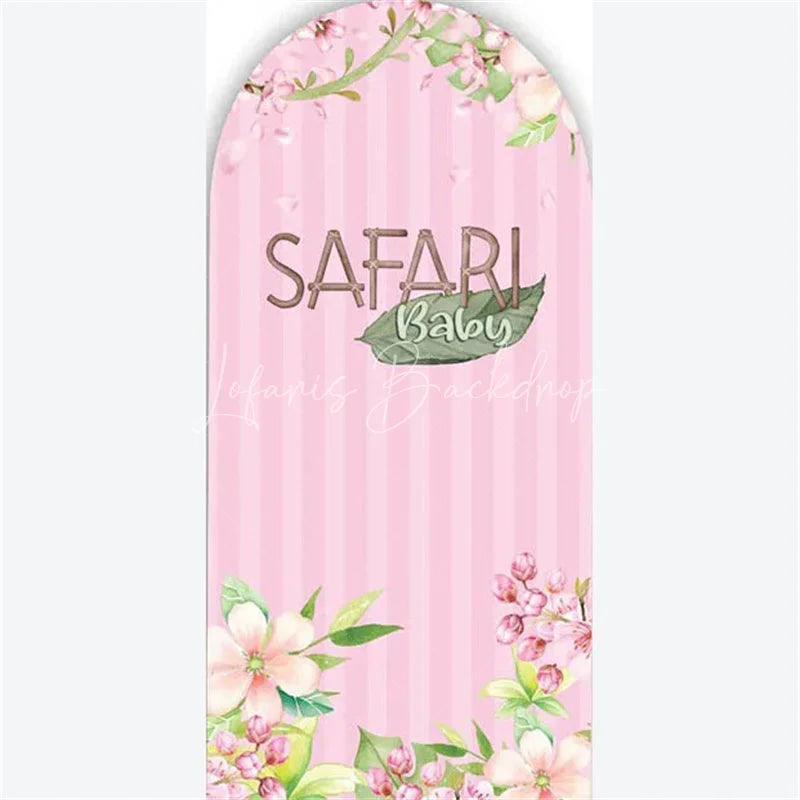 Lofaris Arch Backdrop Safari Baby Shower Green Leaves Jungle Animals Theme Beige Stripes Cover