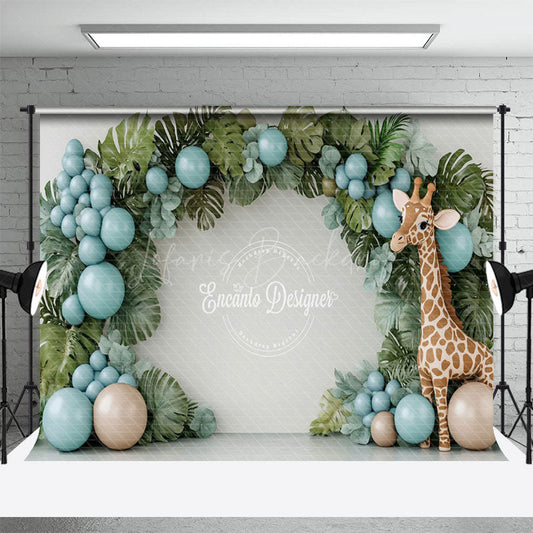 Lofaris Arch Monstera Balloons Giraffe Cake Smash Backdrop