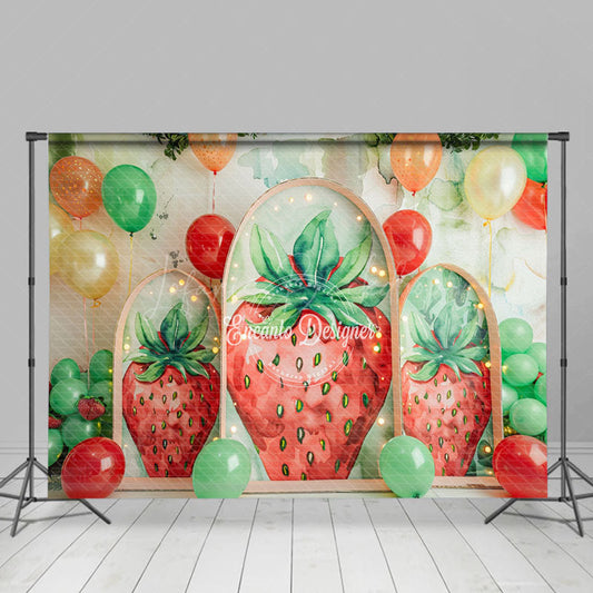 Lofaris Arch Strawberry Balloons Summer Cake Smash Backdrop