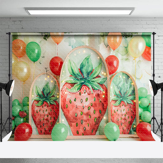 Lofaris Arch Strawberry Balloons Summer Cake Smash Backdrop