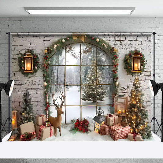 Lofaris Arched Window Gift Box Winter Christmas Backdrop