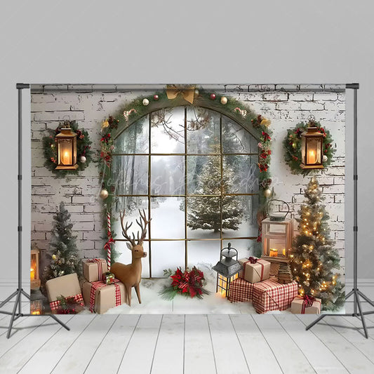 Lofaris Arched Window Gift Box Winter Christmas Backdrop
