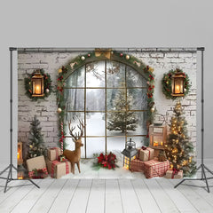 Lofaris Arched Window Gift Box Winter Christmas Backdrop