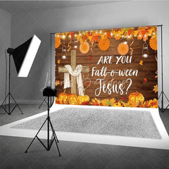 Lofaris Are You Fall-o-ween Jesus Backdrop Christian Autumn Harvest Festival with Cross Rustic Pumpkin Party Decor