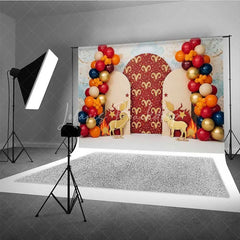 Lofaris Aries Zodiac Cake Smash Backdrop Red and Gold Ram Party Background for Astrology Birthday