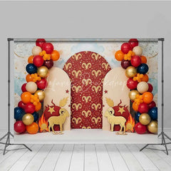 Lofaris Aries Zodiac Cake Smash Backdrop Red and Gold Ram Party Background for Astrology Birthday