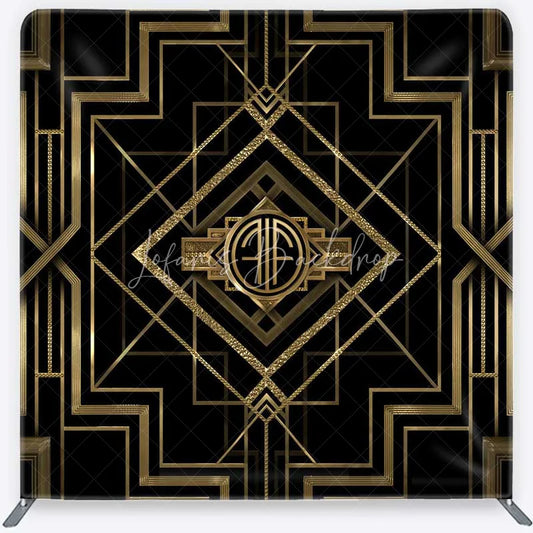 Lofaris Art Deco Gatsby Style Tension Fabric Backdrop Black and Gold Geometric Luxury Party Background