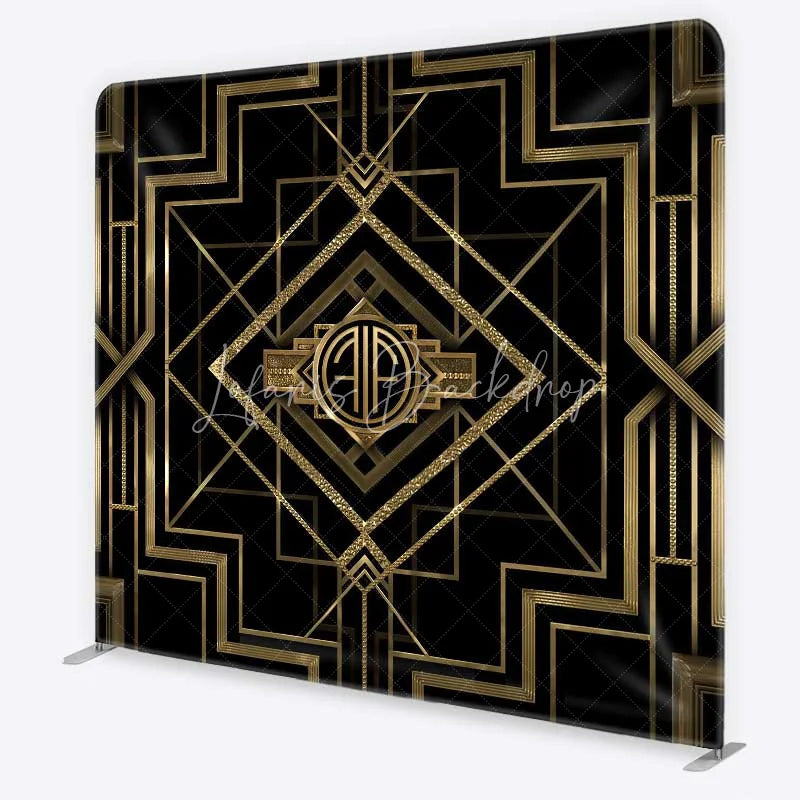 Lofaris Art Deco Gatsby Style Tension Fabric Backdrop Black and Gold Geometric Luxury Party Background