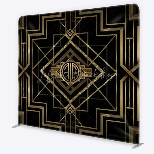 Lofaris Art Deco Gatsby Style Tension Fabric Backdrop Black and Gold Geometric Luxury Party Background