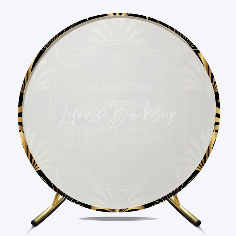 Lofaris Art Deco Gold and Black 60th Birthday Round Backdrop Gatsby Style Celebrating My Party Decoration