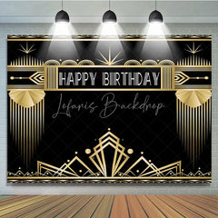Lofaris Art Deco Gold and Black Happy Birthday Backdrop Gatsby Style Geometric Party Banner for Photography