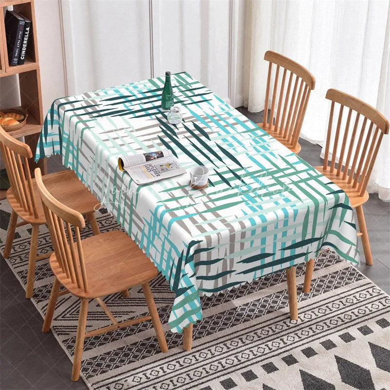 Lofaris Artistic Abstract Brushstroke Rectangle Tablecloth Modern Blue Green Grey Pattern for Dining and Party Decor